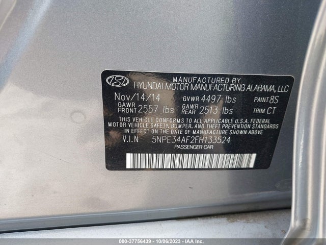 Hyundai Sonata 2.4l Limited 2015 5NPE34AF2FH133524 Image 9