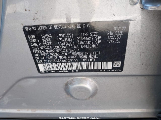 Honda HR-V LX 2022 3CZRU5H34NM729155 Image 9