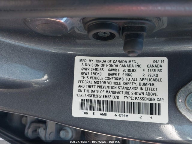 2014 HONDA CIVIC SEDAN LX VIN: 2HGFB2F51EH521378