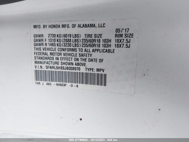 Honda Odyssey Touring 2018 5FNRL6H89JB008970 Image 9