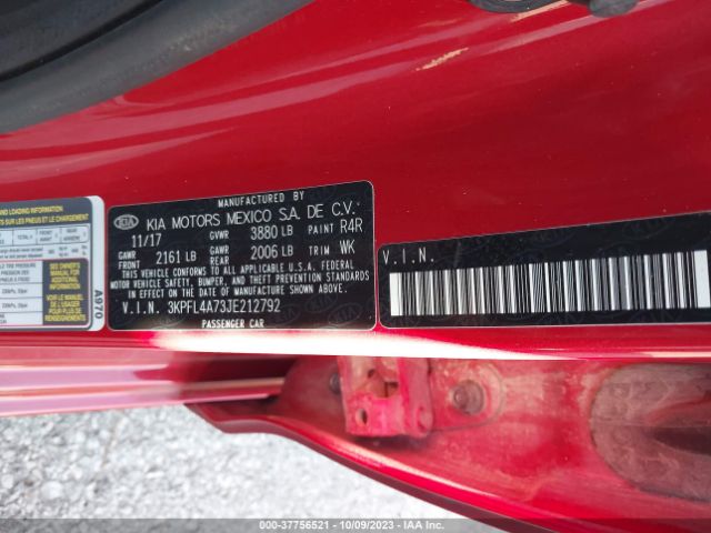 3KPFL4A73JE212792 KIA FORTE S