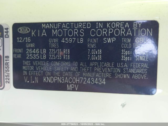 KNDPN3AC0H7243434 KIA Sportage Ex