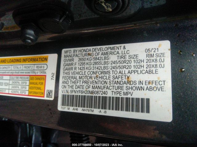 5FNYF6H20MB087240 Honda Pilot Special Edition