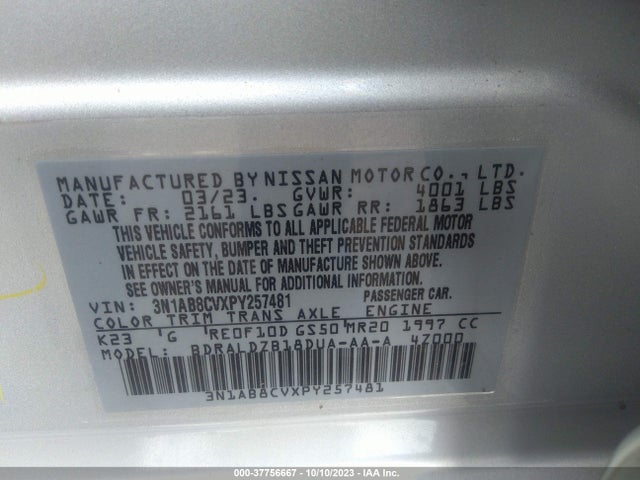 Nissan Sentra 2023 3N1AB8CVXPY257481 Image 22