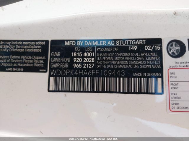 WDDPK4HA6FF109443 Mercedes-Benz Slk-class Slk 250