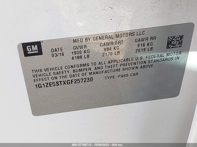 Chevrolet MALIBU LT 2016 1G1ZE5STXGF257230 Image 9