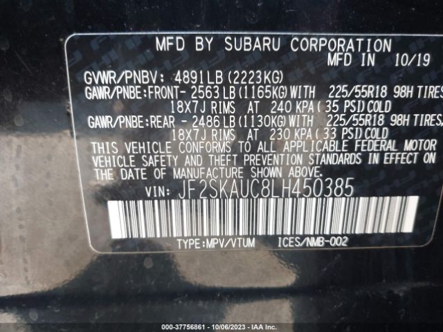 JF2SKAUC8LH450385 Subaru Forester Limited
