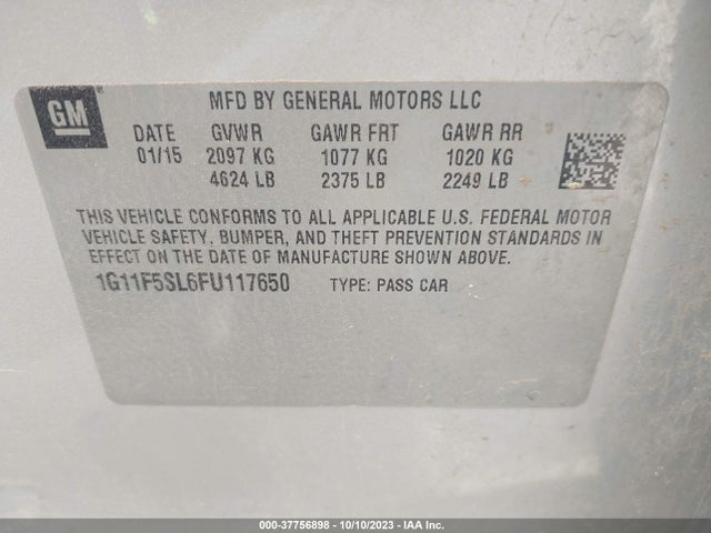 Chevrolet MALIBU LTZ 2015 1G11F5SL6FU117650 Image 9