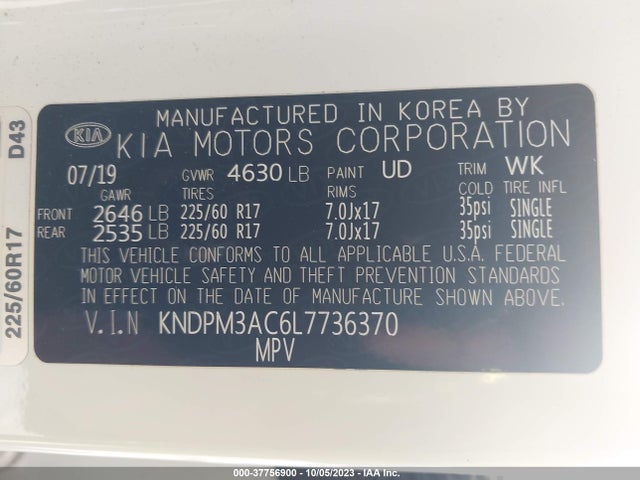 2020 KIA SPORTAGE LX VIN: KNDPM3AC6L7736370