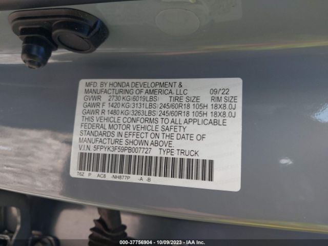 5FPYK3F59PB007727 Honda Ridgeline Rtl