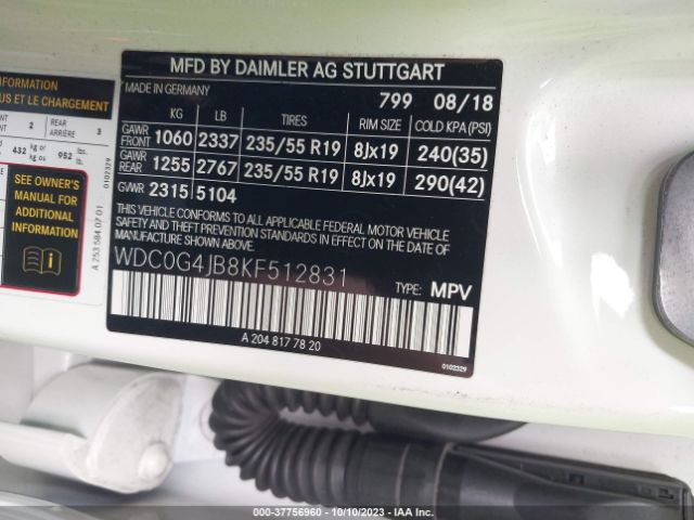 WDC0G4JB8KF512831 Mercedes-Benz Glc Glc 300