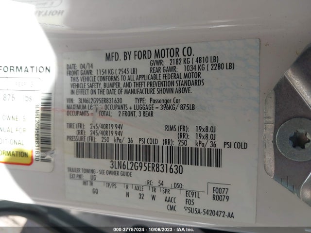 3LN6L2G95ER831630 Lincoln MKZ