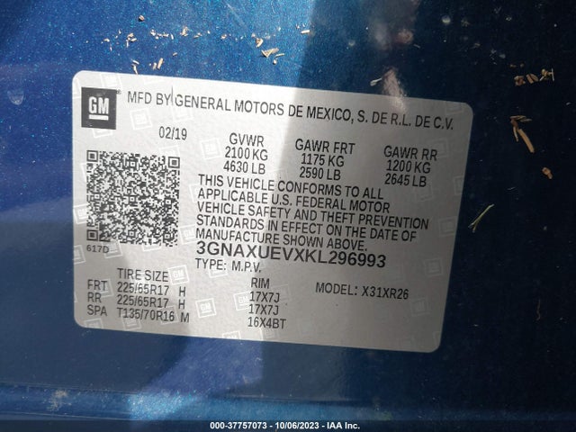 Chevrolet EQUINOX LT 2019 3GNAXUEVXKL296993 Image 9