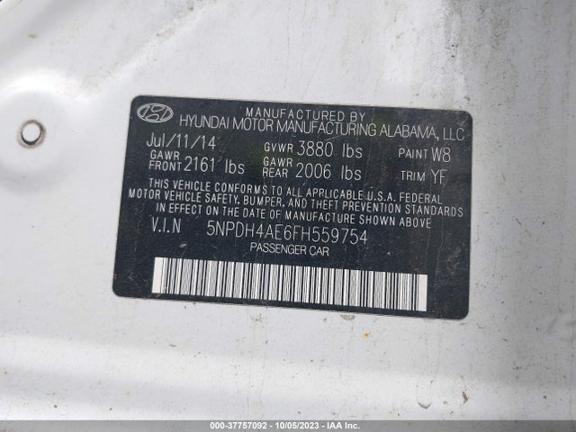 Hyundai ELANTRA SE 2015 5NPDH4AE6FH559754 Image 9