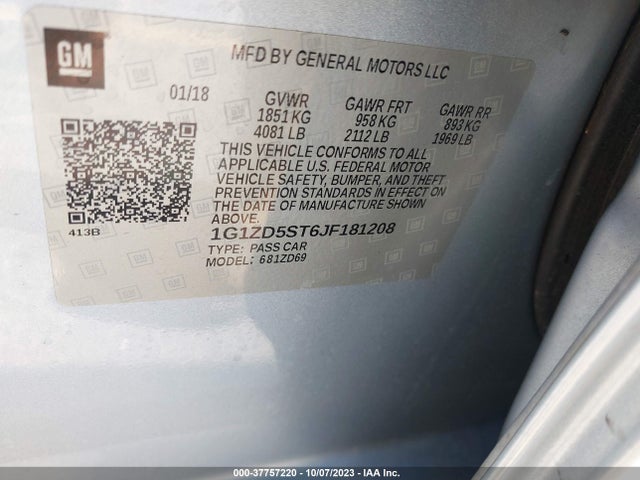 Chevrolet MALIBU LT 2018 1G1ZD5ST6JF181208 Image 9