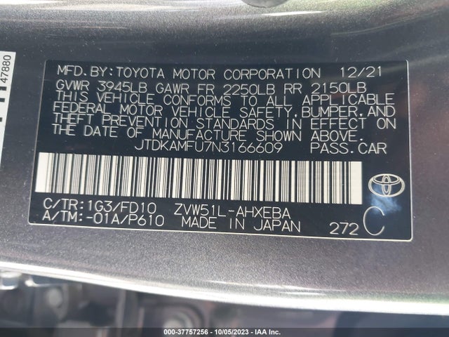 Toyota Prius L 2022 JTDKAMFU7N3166609 Image 9