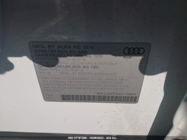 Audi Q5 2.0t Premium 2016 WA1L2AFP4GA115894 Image 9