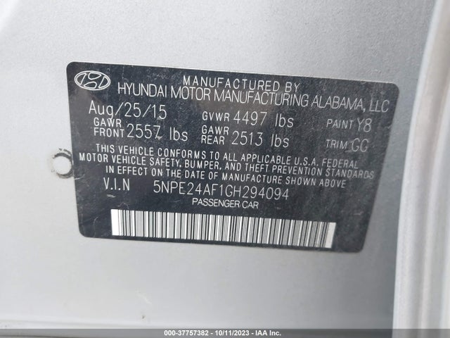 Hyundai Sonata 2.4l Se 2016 5NPE24AF1GH294094 Image 9