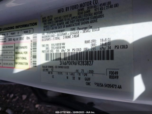 3FA6P0K96FR283827 Ford Fusion Titanium
