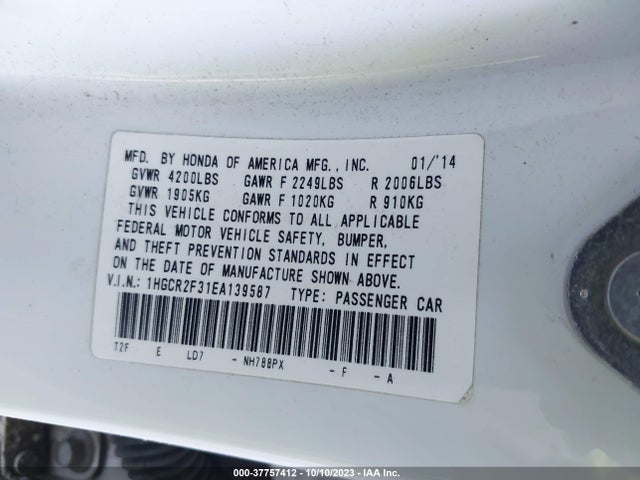 Honda ACCORD LX 2014 1HGCR2F31EA139587 Image 9