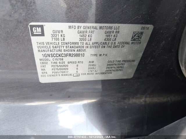 Chevrolet Tahoe Ltz 2015 1GNSCCKC3FR298810 Image 9