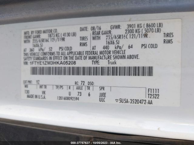 1FTYE1ZM3HKA05208 Ford TRANSIT VAN