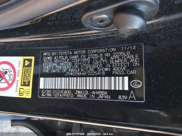 JTHKD5BH6F2225418 Lexus Ct 200h Hybrid