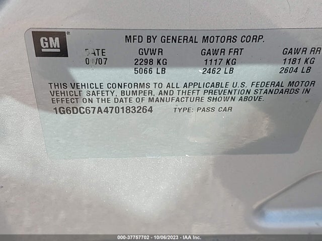 2007 CADILLAC STS VIN: 1G6DC67A470183264