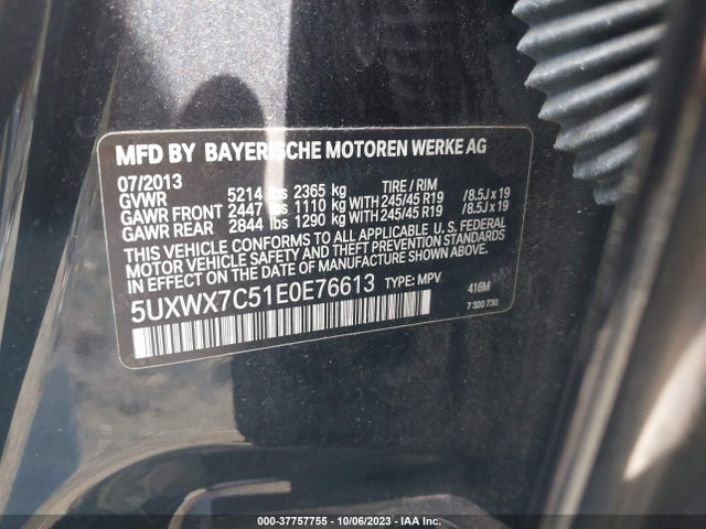 BMW X3 Xdrive35i 2014 5UXWX7C51E0E76613 Image 9