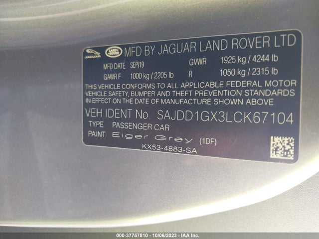 2020 JAGUAR F-TYPE SAJDD1GX3LCK67104 Photo 8