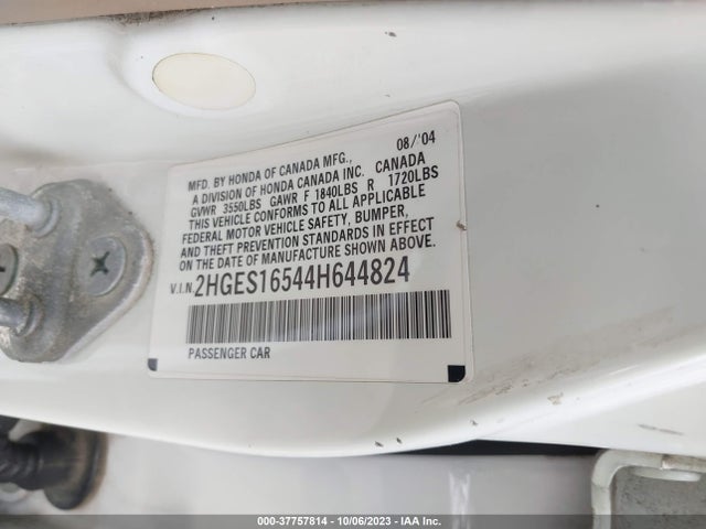 2004 HONDA CIVIC LX VIN: 2HGES16544H644824