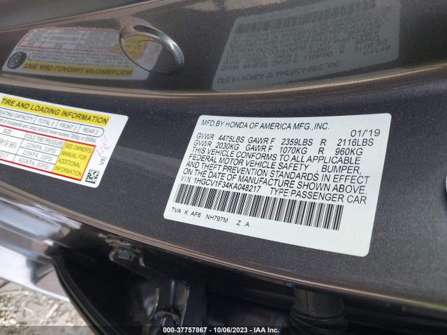 2019 HONDA ACCORD SEDAN SPORT 1.5T VIN: 1HGCV1F34KA048217