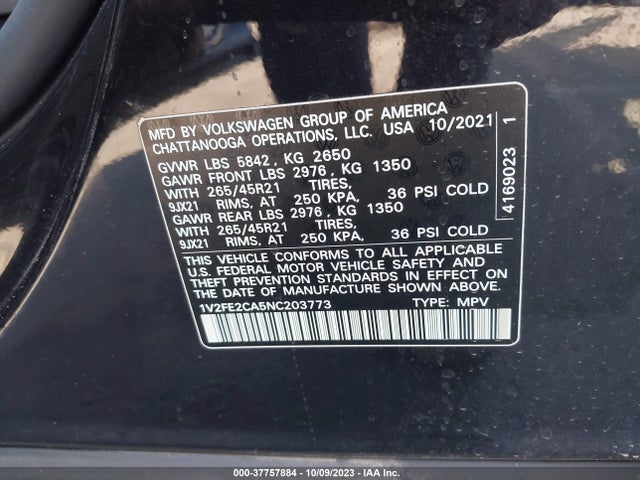 1V2FE2CA5NC203773 Volkswagen Atlas Cross Sport 3.6l V6 Sel Premium