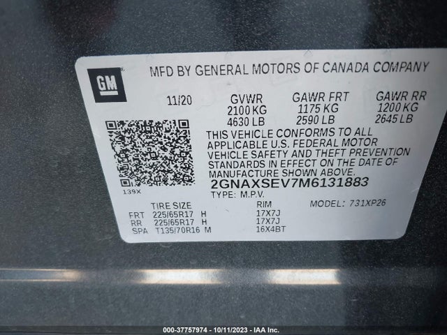 Chevrolet lyx 2021 2GNAXSEV7M6131883 Image 9