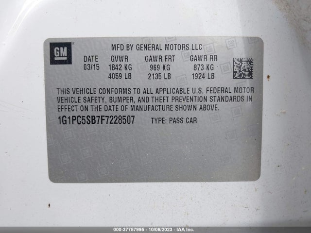 Chevrolet CRUZE LT 2015 1G1PC5SB7F7228507 Image 9