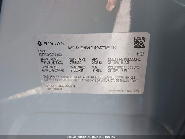 Rivian R1t Adventure Package 2022 7FCTGAAA4NN013795 Image 9