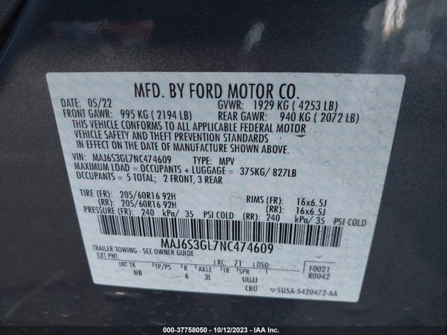 2022 FORD ECOSPORT SE VIN: MAJ6S3GL7NC474609