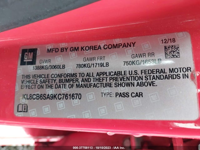 Chevrolet SPARK LS 2019 KL8CB6SA9KC761670 Image 9