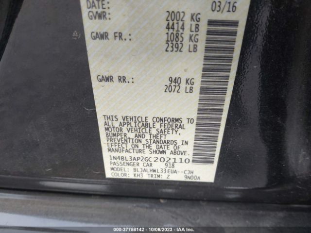 1N4BL3AP2GC202110 Nissan Altima 3.5 Sr