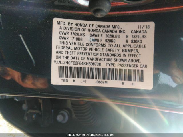 2HGFC2F64KH508738 Honda Civic Sedan Lx