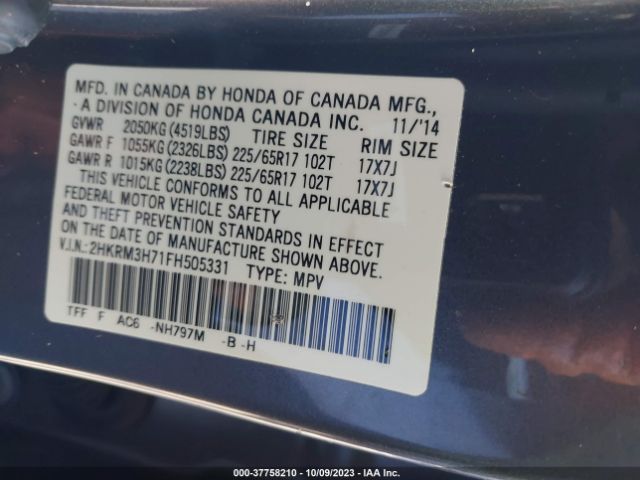 2HKRM3H71FH505331 Honda Cr-v Ex-l