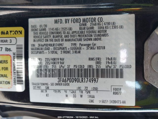 3FA6P0D90LR174997 Ford Fusion Titanium
