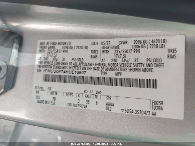 Ford ESCAPE S 2017 1FMCU0F74HUE16607 Image 9