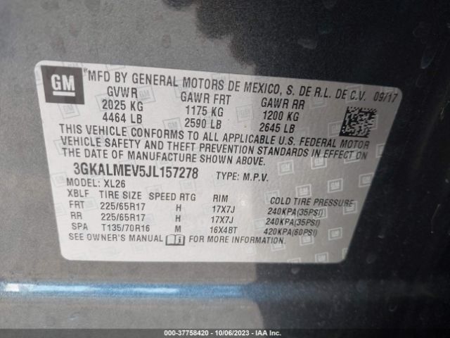 3GKALMEV5JL157278 GMC Terrain Sle