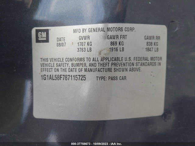 2008 CHEVROLET COBALT 1G1AL58F787115725 Photo 8