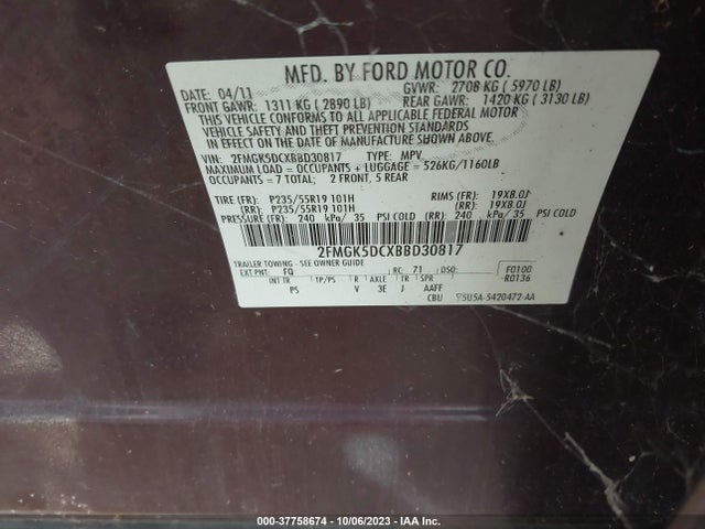 2011 FORD FLEX 2FMGK5DCXBBD30817 Photo 8