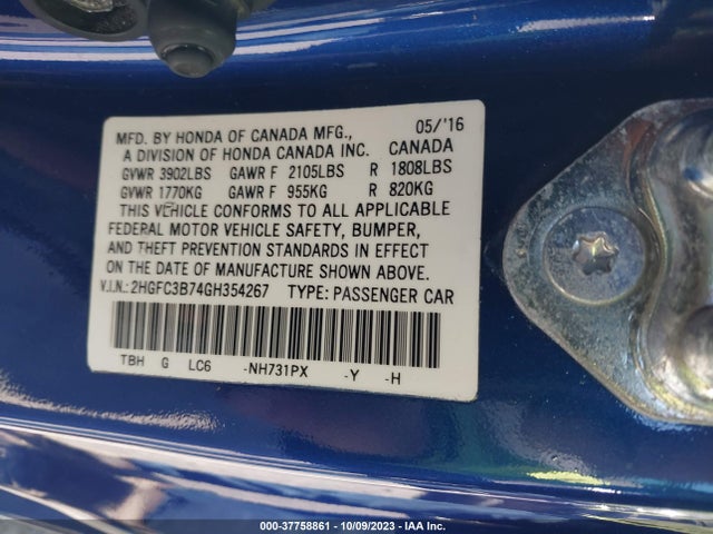 Honda Civic Ex-l 2016 2HGFC3B74GH354267 Image 9