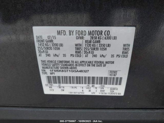 1FM5K8GT1GGA48327 Ford EXPLORER SPORT