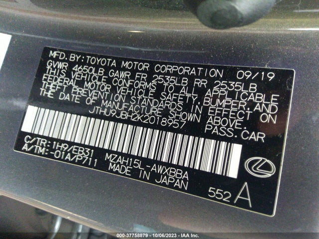 JTHU9JBH2K2018957 Lexus Ux Ux 250h