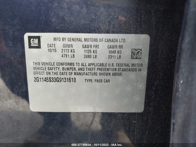 Chevrolet IMPALA LTZ 2016 2G1145S33G9131610 Image 9
